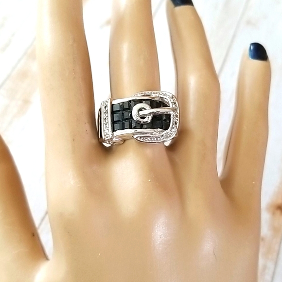 NWT Silver Tone and Black Crystal Rhinestone Belt Buckle Ring SZ 8 - Picture 11 of 16